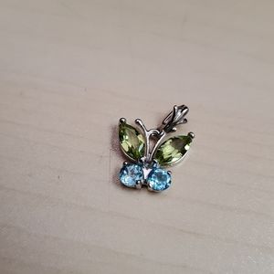 Peridot n blue Topaz Pendant butterfly white gold